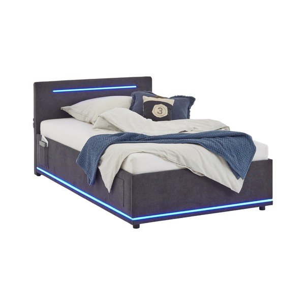 Tamsiai pilkos spalvos iš audinio vaikiška lova su sandėliavimo vieta su lovos grotelėmis 140x200 cm Circle – Meise Möbel-image-4