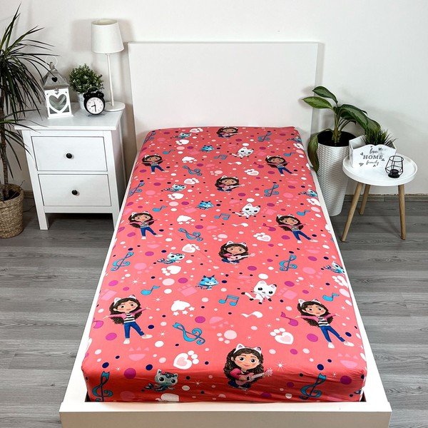 Iš medvilnės viengulė vaikų patalynė su guma 90x200 cm Gabby's Dollhouse – Jerry Fabrics-image-1