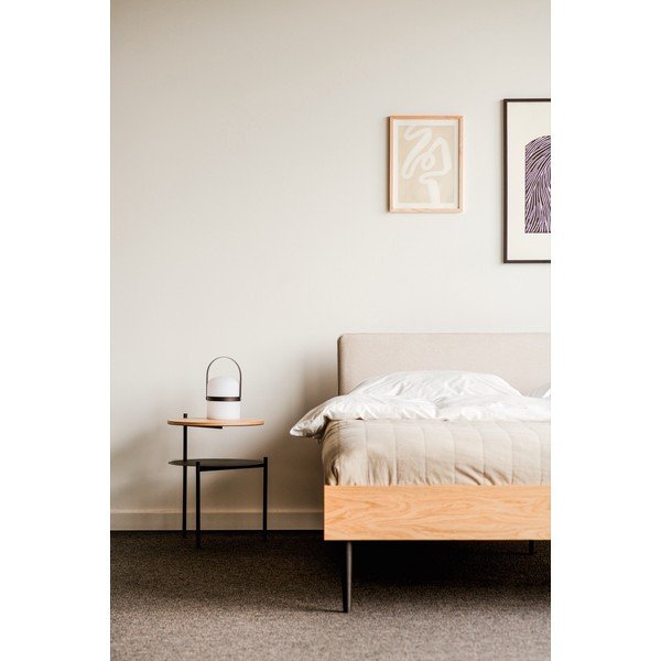 Natūralios spalvos dvigulė lova audiniu dengta/iš medžio drožlių plokštės iš ąžuolo su lovos grotelėmis 140x200 cm Streiko – noo.ma-image-2