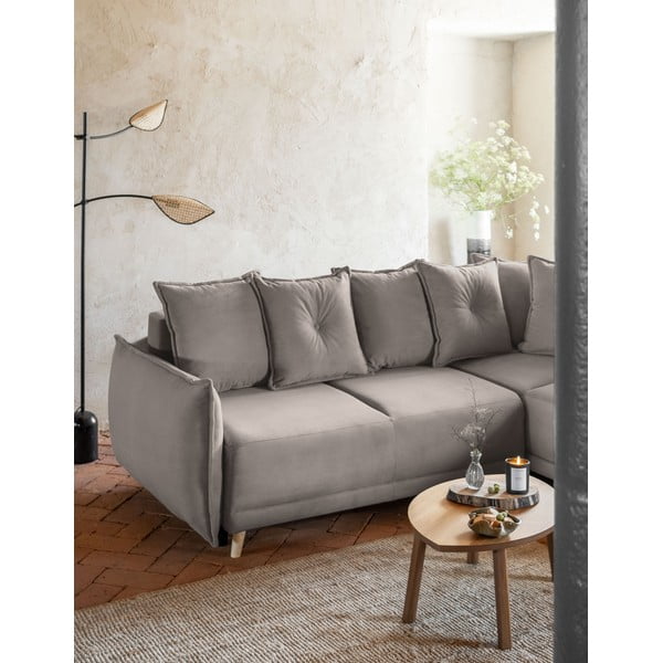 Sulankstoma kampinė sofa iš kordinio velveto šviesiai rudos spalvos (su dešiniuoju kampu) Lazy Lukka – Miuform-image-4