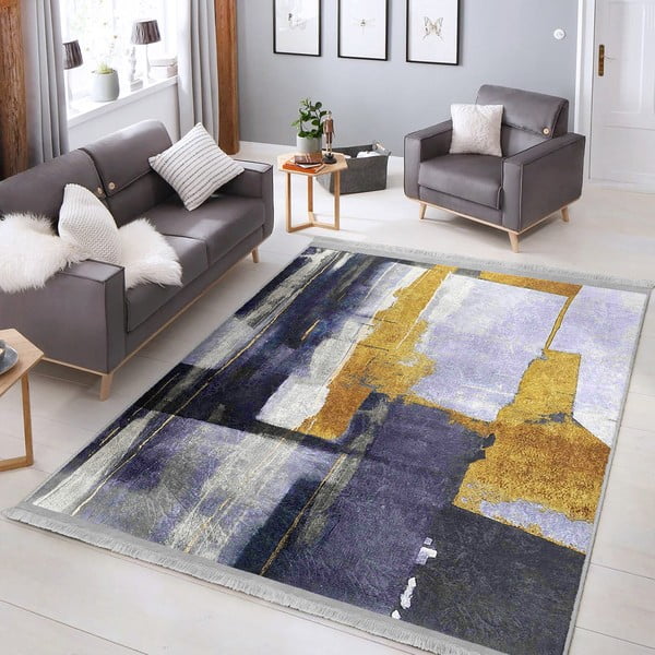 Skalbiamas kilimas geltonos spalvos/tamsiai mėlynos spalvos 80x150 cm Unique – Mila Home-image-3