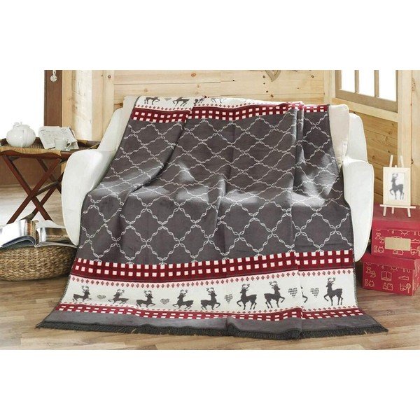 Pilka antklodė ir pledas su Kalėdų motyvu 180x220 cm – Mila Home