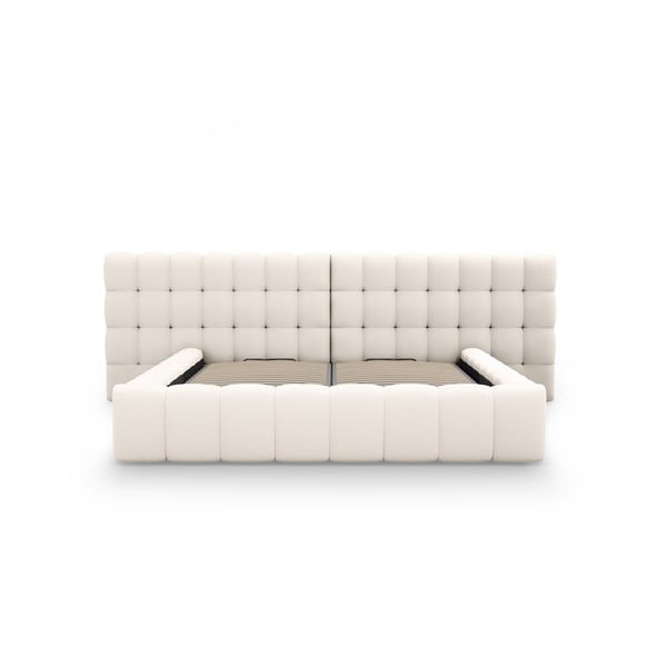 Dvigulė lova kreminės spalvos audiniu dengta su sandėliavimo vieta su lovos grotelėmis 160x200 cm Mamaia – Micadoni Home-image-4