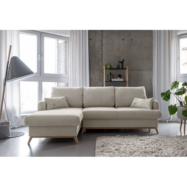 Smėlio spalvos sulankstoma/su sandėliavimo vieta kampinė sofa (su kairiuoju kampu/su gultu) Scandic Lagom – Miuform-image-1
