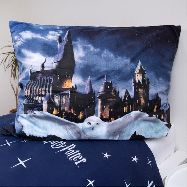 Tamsiai mėlynos spalvos/pilkos spalvos iš mikropluošto viengulė vaikiška patalynė 140x200 cm Harry Potter "Hogwarts Night" – Jerry Fabrics-image-3