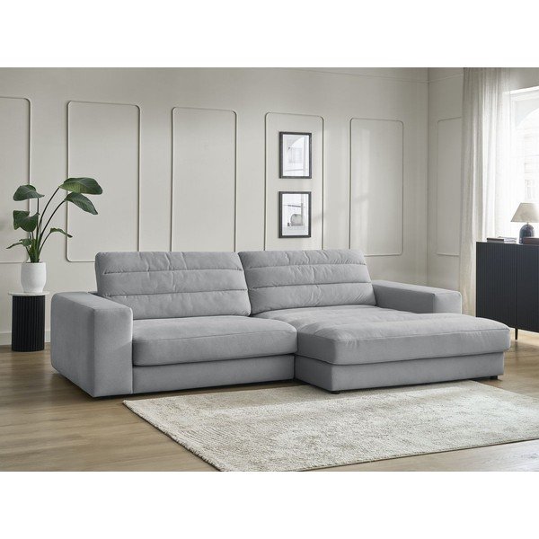 Šviesiai pilkos spalvos kampinė sofa iš velveto (su dešiniuoju kampu/su gultu) Sierra – Bobochic Paris-image-1