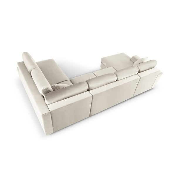 Smėlio spalvos iš velveto sulankstoma/su sandėliavimo vieta kampinė sofa (su dešiniuoju kampu/„U“ formos) Kyoto – Cosmopolitan Design-image-4