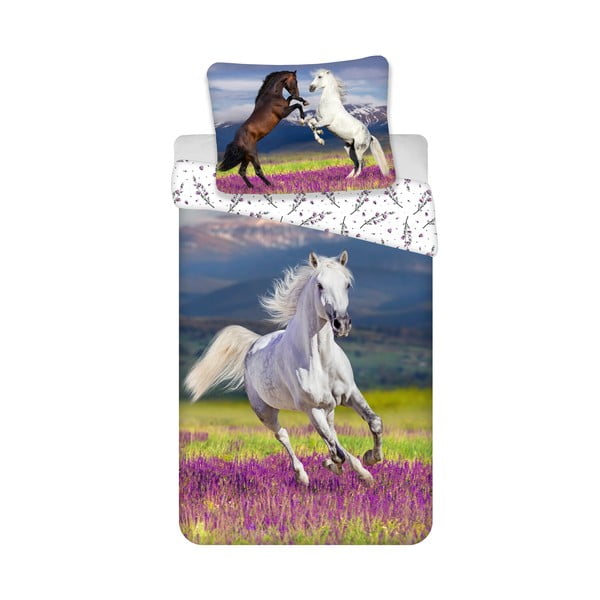 Iš medvilnės viengulė vaikiška patalynė 140x200 cm Horse "Meadow" – Jerry Fabrics