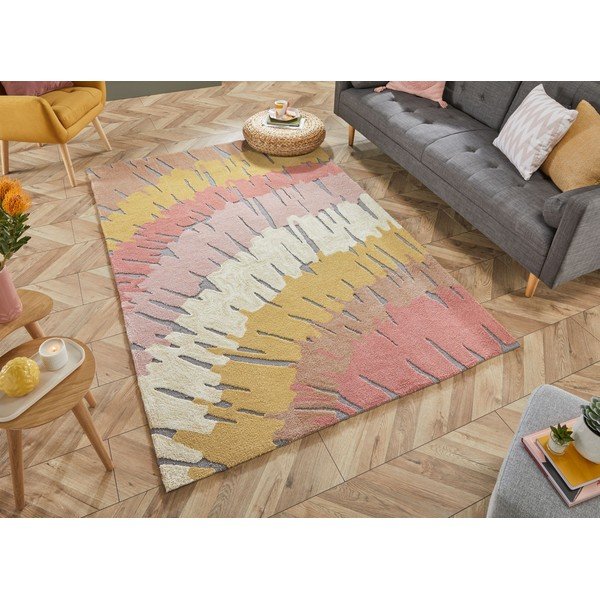 Rožinės ir geltonos spalvos kilimas Flair Rugs Woodgrain, 120 x 170 cm-image-4