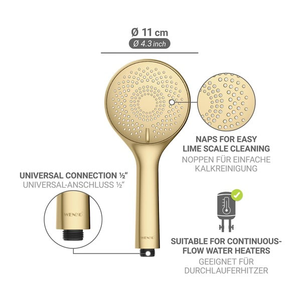 Matinės auksinės spalvos iš plastiko ekonomiškas dušo antgalis ø 11 cm Watersaving System – Wenko-image-4