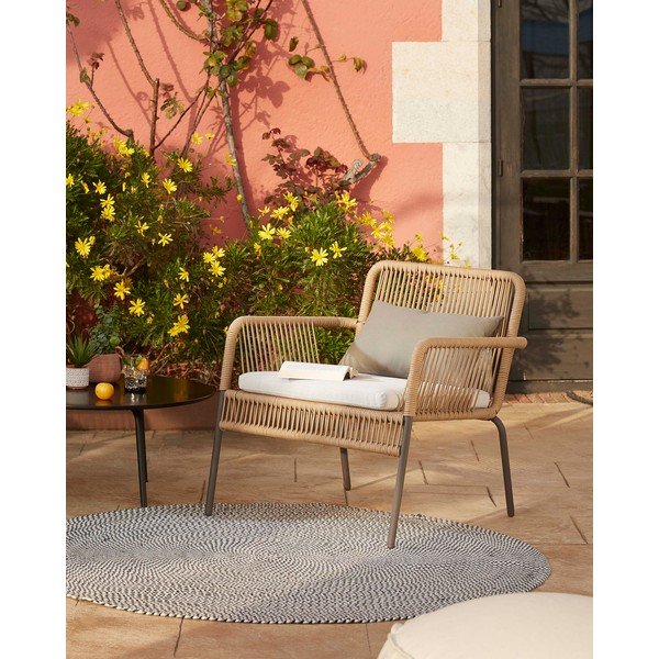 Pilkas kilimas iš perdirbto plastiko Kave Home Rodhe, skersmuo 150 cm-image-2