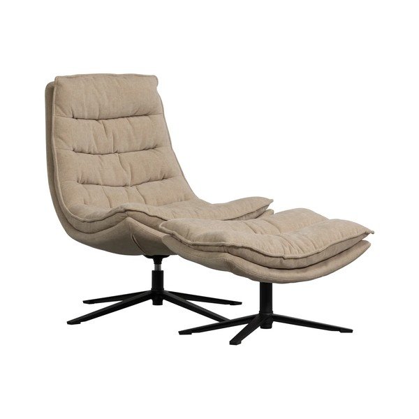 Natūralios spalvos iš šenilinio audinio pasukamas fotelis su atrama kojoms Kube – WOOOD