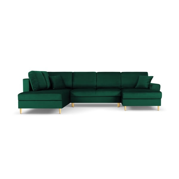 Žalios spalvos iš velveto sulankstoma/su sandėliavimo vieta kampinė sofa (su kairiuoju kampu/„U“ formos) Kyoto – Cosmopolitan Design
