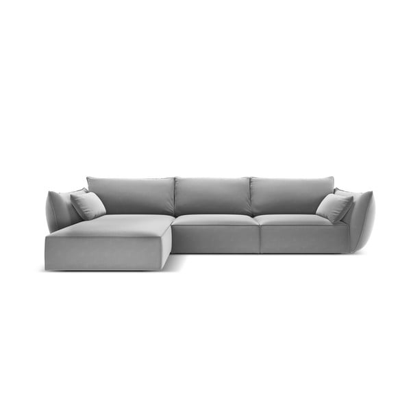 Šviesiai pilkos spalvos iš velveto kampinė sofa (su kairiuoju kampu/su gultu) Vanda – Mazzini Sofas