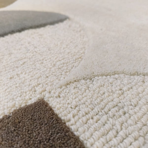 Rankų darbo pilkai smėlinės spalvos iš vilnos kilimas 80x230 cm Mia Scallop Frame – Flair Rugs-image-2