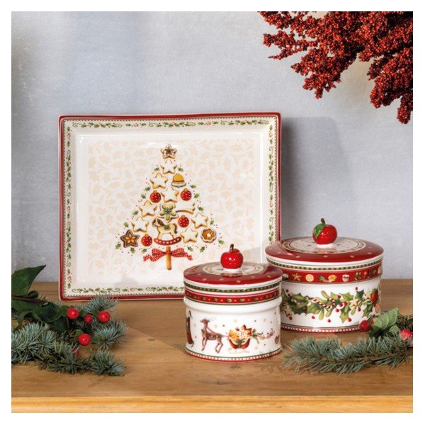 Raudonos ir smėlio spalvos porcelianinė lėkštė su kalėdiniu motyvu Villeroy & Boch, 27,4 x 22,7 cm-image-1