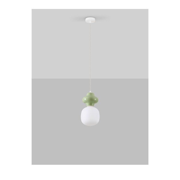 Baltos spalvos/šviesiai žalios spalvos iš keramikos kabantis šviestuvas ø 18 cm su stiklo gaubtu Clio – Nova Luce-image-3