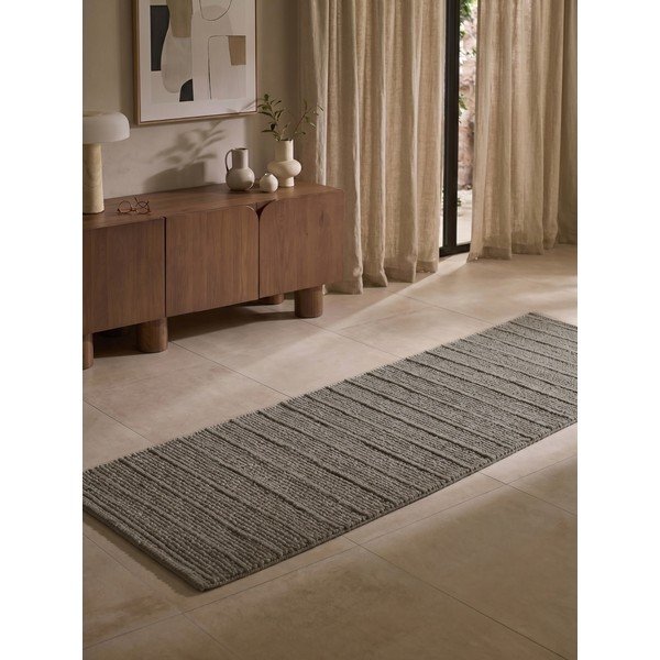 Rankų darbo tamsiai pilkos spalvos/tamsiai rudos spalvos iš vilnos kilimas 80x250 cm Camden Parker – Ted Baker-image-1