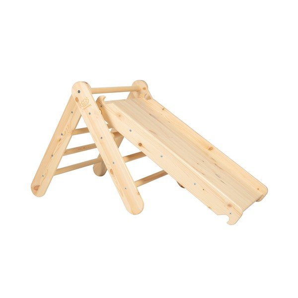 Natūralios spalvos laipiojimo trikampis iš pušies masyvo 46x87x60 cm Montessori – Meowbaby