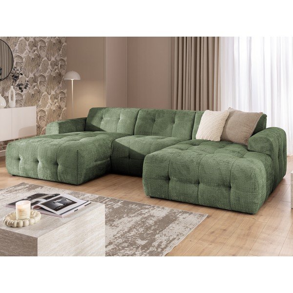 Žalios spalvos kampinė sofa („U“ formos/su gultu) Melva – Ropez-image-1