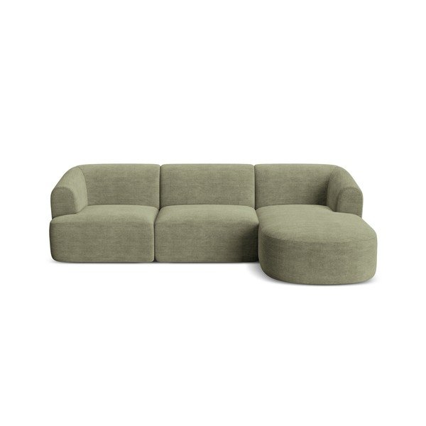 Žalios spalvos kampinė sofa iš kordinio velveto (su dešiniuoju kampu/su gultu) Campi – Cosmopolitan Design-image-2
