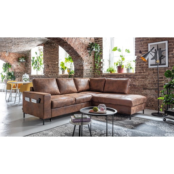 Iš dirbtinės odos sulankstoma kampinė sofa rudos spalvos (su dešiniuoju kampu) Lofty Lilly – Miuform-image-3