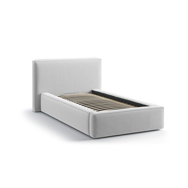 Sidabrinės spalvos viengulė lova audiniu dengta su sandėliavimo vieta su lovos grotelėmis 90x200 cm Jodie – Micadoni -image-2