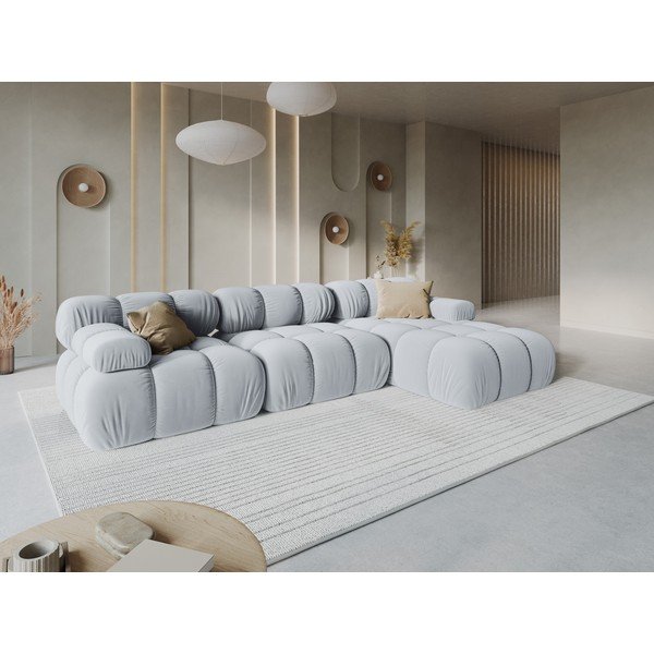Pilkos spalvos modulinė kampinė sofa iš velveto (su dešiniuoju kampu/su gultu) – Micadoni -image-1