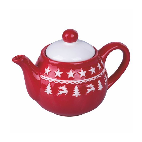 Raudonai baltas kalėdinis keraminis arbatinukas 520 ml Xmas - VDE Tivoli 1996-image-1