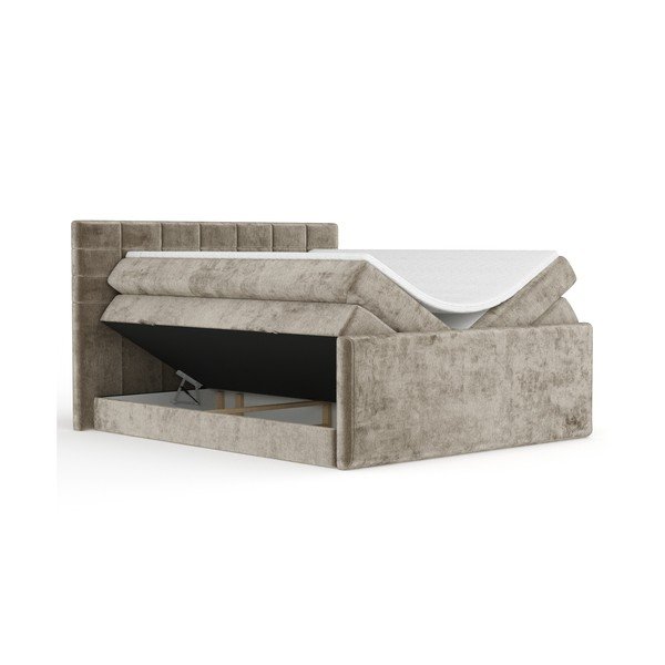 Šviesiai rudos spalvos spyruoklinė lova su sandėliavimo vieta 160x200 cm Ava – Maison de Rêve-image-2