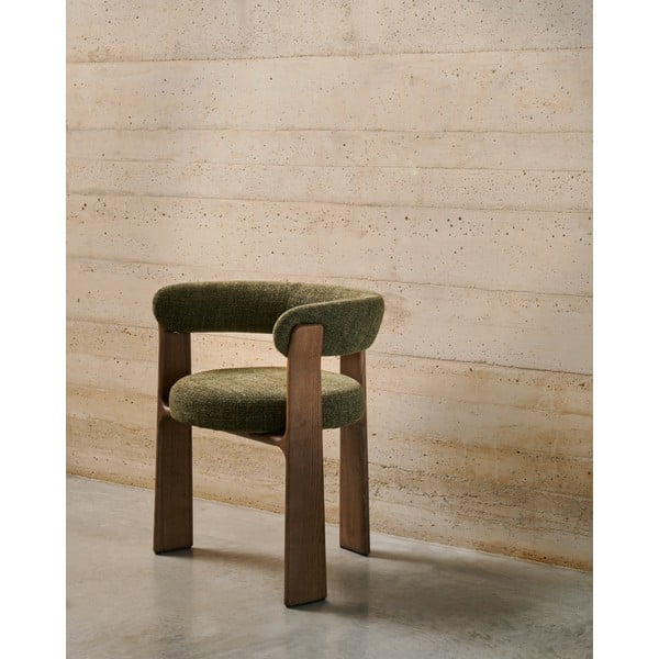 Khaki spalvos/rudos spalvos iš uosio masyvo valgomojo kėdė su porankiais Granite – Kave Home-image-1