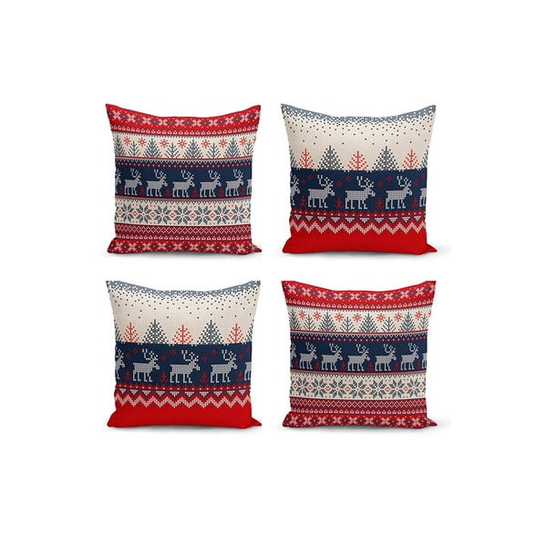 Tekstiliniai užvalkalai su Kalėdų motyvais, 4 rinkiniai 43x43 cm - Mila Home