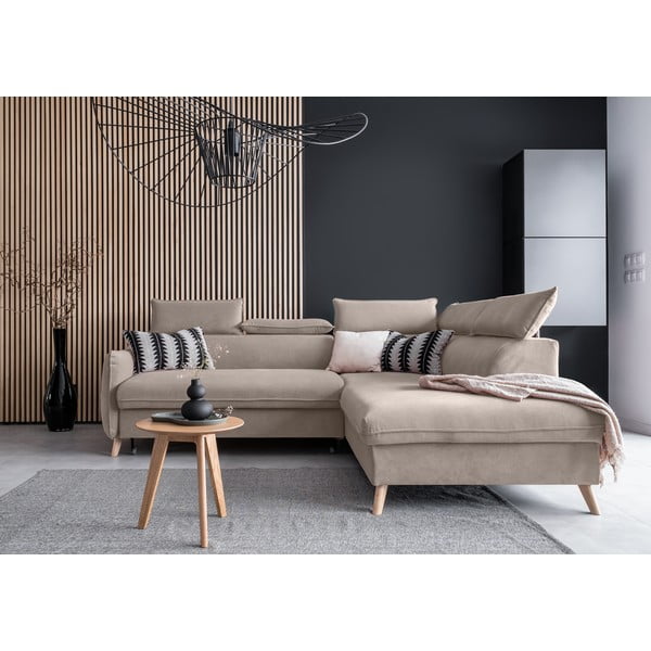 Sulankstoma kampinė sofa iš velveto smėlio spalvos (su dešiniuoju kampu) Sweet Harmony – Miuform-image-1