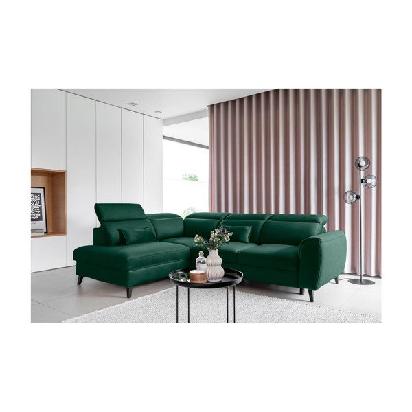 Žalios spalvos iš velveto sulankstoma/su sandėliavimo vieta kampinė sofa (su kairiuoju kampu/„L“ formos) Noble – ELTAP-image-1