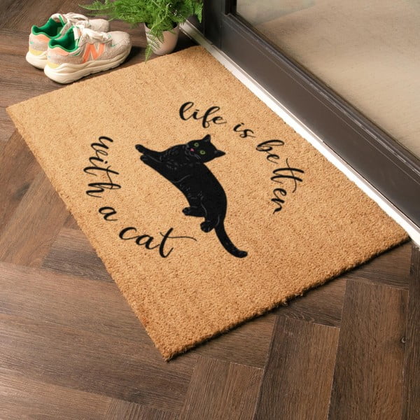 Iš kokoso pluošto grindų kilimėlis 40x60 cm Life Is Better With a Cat – Artsy Doormats-image-1