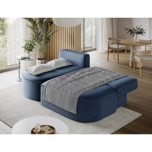 Tamsiai mėlynos spalvos sulankstoma/su sandėliavimo vieta kampinė sofa iš kordinio velveto (su kairiuoju kampu/su gultu) Livosa – ELTAP-image-4