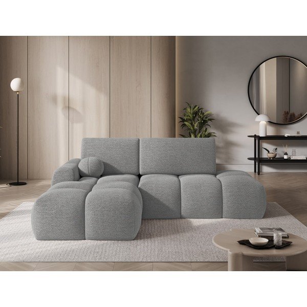 Pilkos spalvos sulankstoma/su sandėliavimo vieta kampinė sofa iš boucle (su kairiuoju kampu/su gultu) Vittario – ELTAP-image-1