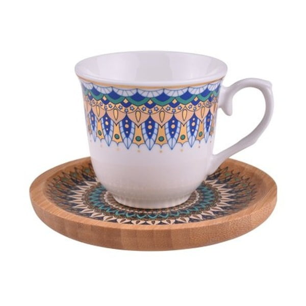 6 porcelianinių puodelių su bambukiniais padėkliukais rinkinys Bambum Kallavi