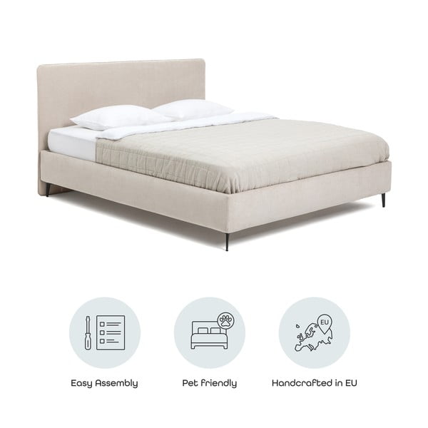 Smėlio spalvos dvigulė lova audiniu dengta su grotelėmis 160x200 cm Noira Slim – Bonami Selection-image-4