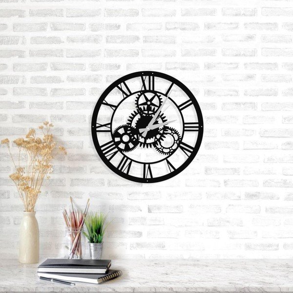 Juodas sieninis laikrodis Davin Clock, ⌀ 48 cm-image-1
