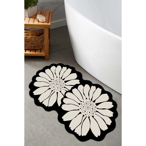 Juodos spalvos/kreminės spalvos vonios kilimėlis 70x120 cm Flor Extrana – Foutastic-image-1
