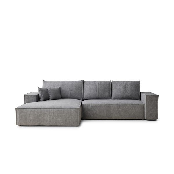 Pilkos spalvos sulankstoma/su sandėliavimo vieta kampinė sofa iš šenilinio audinio (su kairiuoju kampu/su gultu) Maze – Maison de Rêve