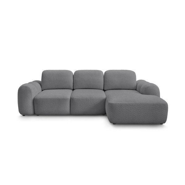 Pilkos spalvos sulankstoma/su sandėliavimo vieta kampinė sofa iš boucle (su dešiniuoju kampu/su gultu) Montaigne – Bobochic Paris