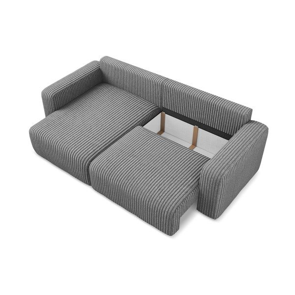 Pilkos spalvos sulankstoma/su sandėliavimo vieta kampinė sofa iš kordinio velveto (su kairiuoju kampu/su gultu) Kona – Makamii-image-4