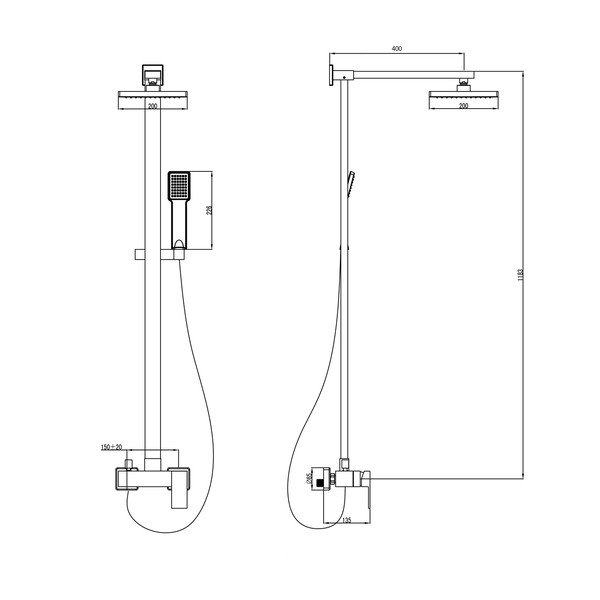 Iš žalvario dušo komplektas blizgios sidabrinės spalvos su baterija su dušo galvute/su rankiniu dušu 118 cm Latus – Sapho-image-4