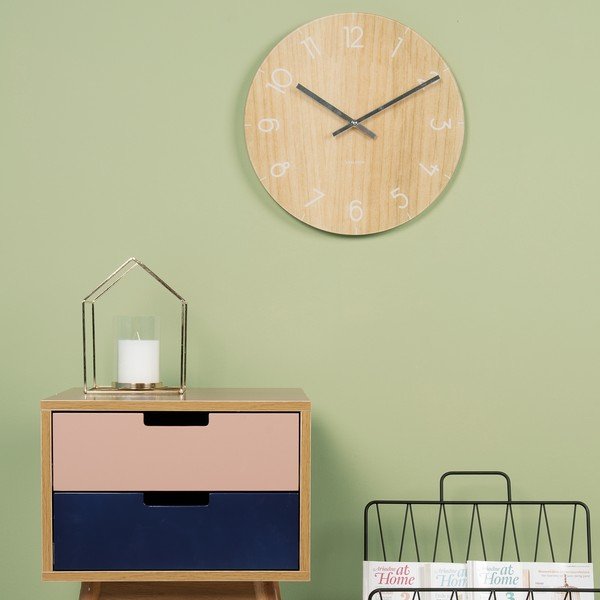 Šviesiai rudas Present Time Stiklo ir medžio laikrodis, ⌀ 40 cm-image-1