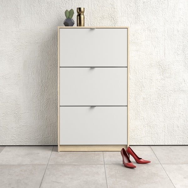 Atlenkiama spintelė batams baltos spalvos/natūralios spalvos iš ąžuolo Shoes – Tvilum-image-1
