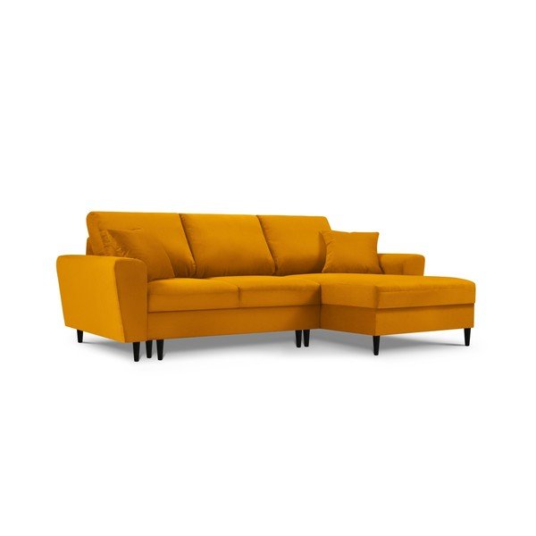 Garstyčių spalvos iš kordinio velveto sulankstoma/su sandėliavimo vieta kampinė sofa (su dešiniuoju kampu/su gultu) Kyoto – Cosmopolitan Design-image-4