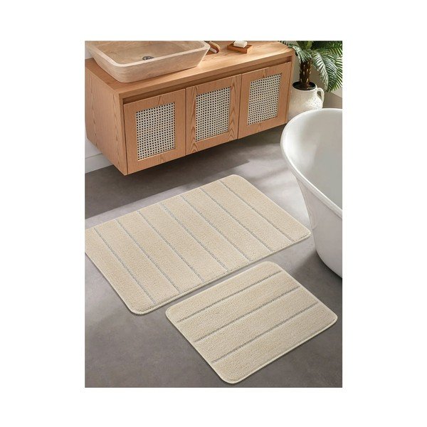 Kreminės spalvos vonios kilimėliai 2 vnt. 50x80 cm Yeni Cizgli – Foutastic-image-1