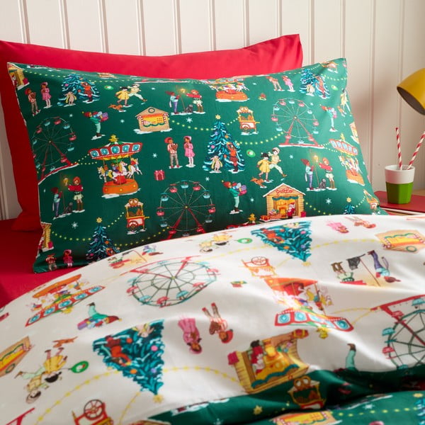 Žalios spalvos iš medvilnės dvigulė vaikiška patalynė 200x200 cm Christmas Fairground – Belle & Boo-image-3